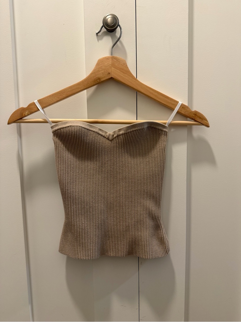 Babaton Ribbed Strapless Cami in Taupe Beige